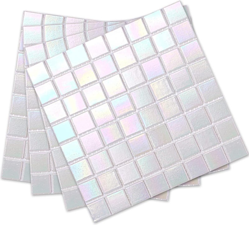 DICOFUN 2 White Rainbow Peel and Stick Backsplash, 6.6" x 6.6" Glass Mosaic Tile for Kitchen and Bathroom - Image 1